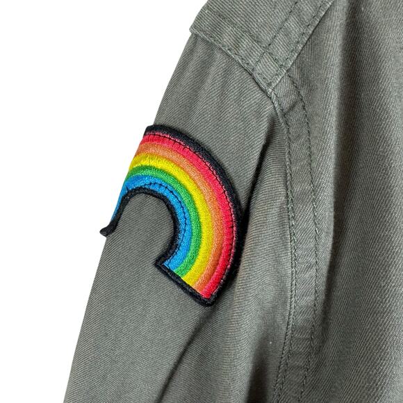 Tractr NWT Army Green Long Sleeve Snap Up Shirt Patches Cotton Girls Size 10 12 - Picture 4 of 9